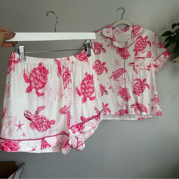 Amazon Pink Turtle Pajama Set size medium trending vacation summer pj set - Picture 3 of 12